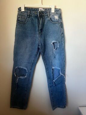 Princess Polly Distressed Straight Leg Jeans Medium Wash Size 6